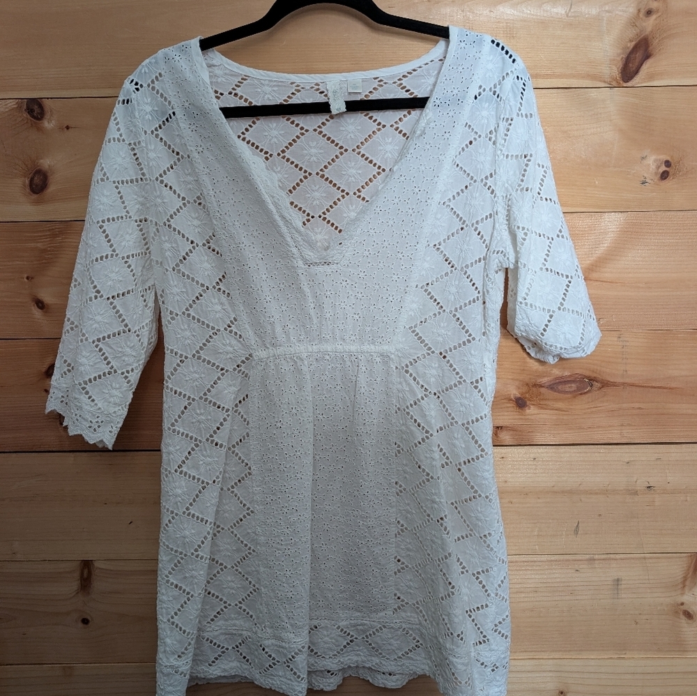 Anthropologie Eloise Eyelete White Top, So Pretty Medium